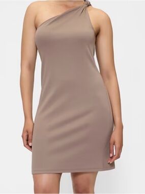 GAP One-Shoulder Knot Dress in Taupe